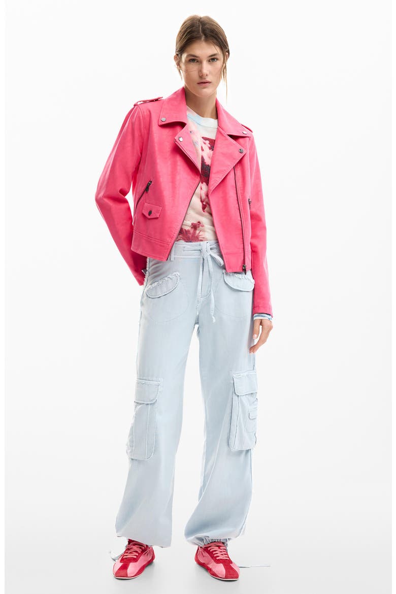 Faux Leather Moto Jacket, Alternate, color, LIGHT PINK