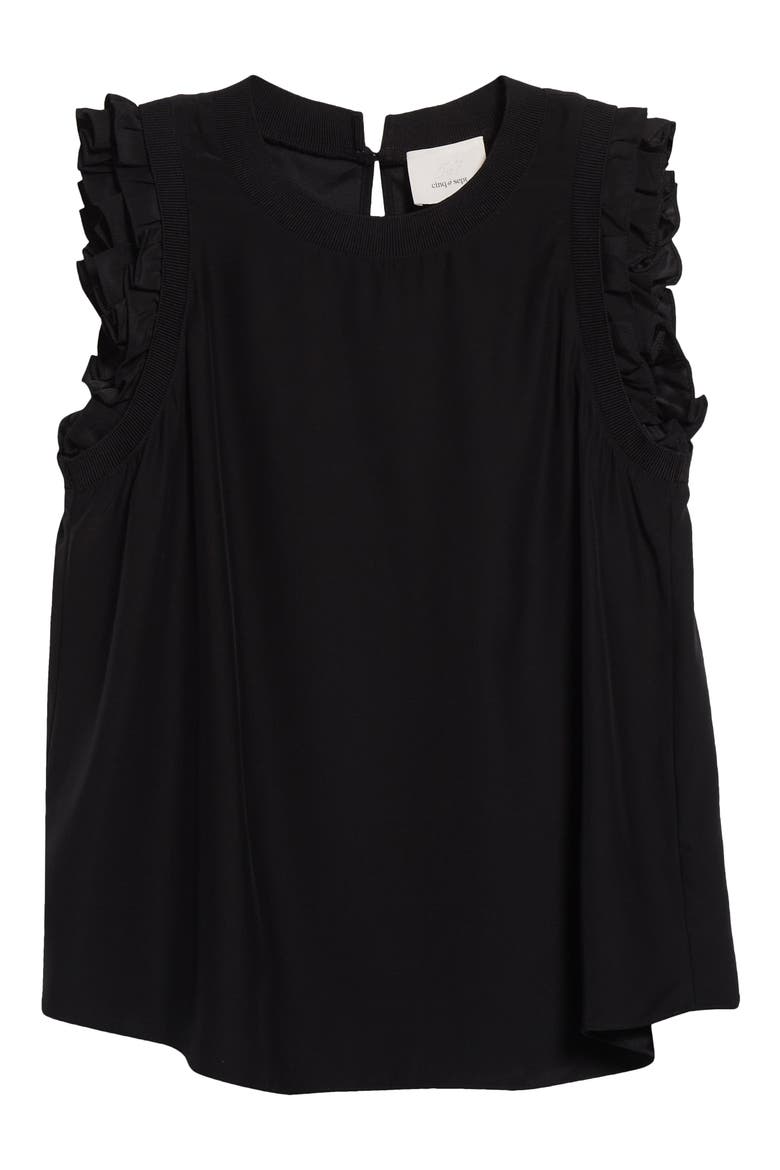 Lenore Ruffle Sleeve Silk Top, Alternate, color, BLACK