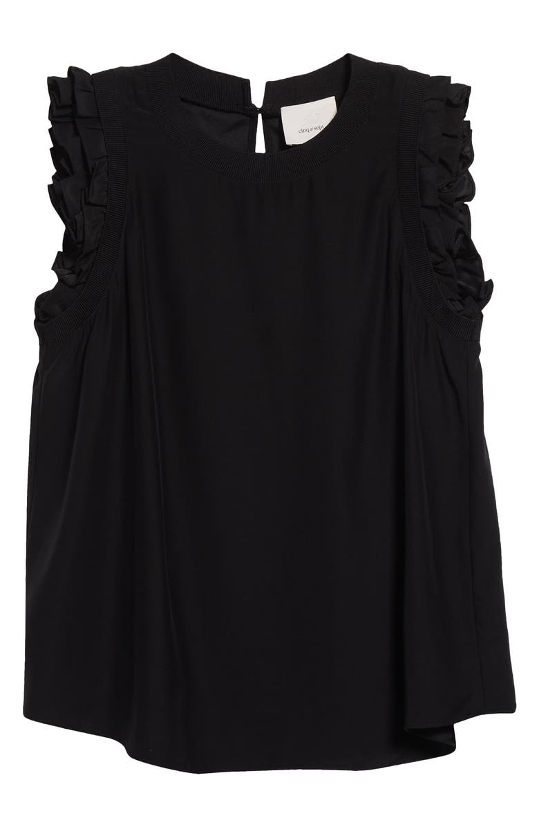 Cinq à Sept Lenore Ruffle Sleeve Silk Top, Alternate, color, Black