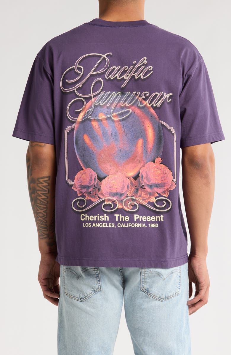 PacSun Cherish the Present Cotton Graphic T-Shirt, Alternate, color, Plum