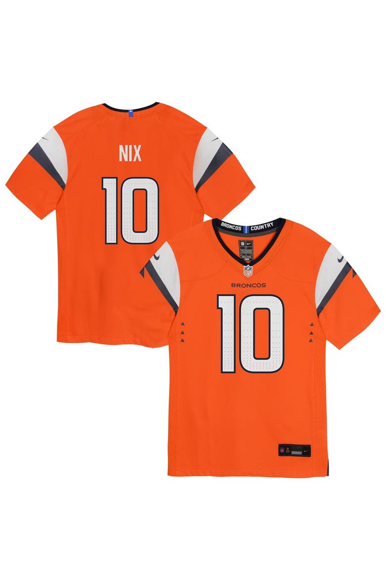 Preschool Nike Bo Nix Orange Denver Broncos Team Player Game Jersey, Main, color, Orange