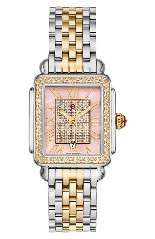 Michele Mid Deco Madison Limited Edition Two-tone 18k Gold Plate Diamond Bracelet Watch, 29mm X 31mm In Two Tone