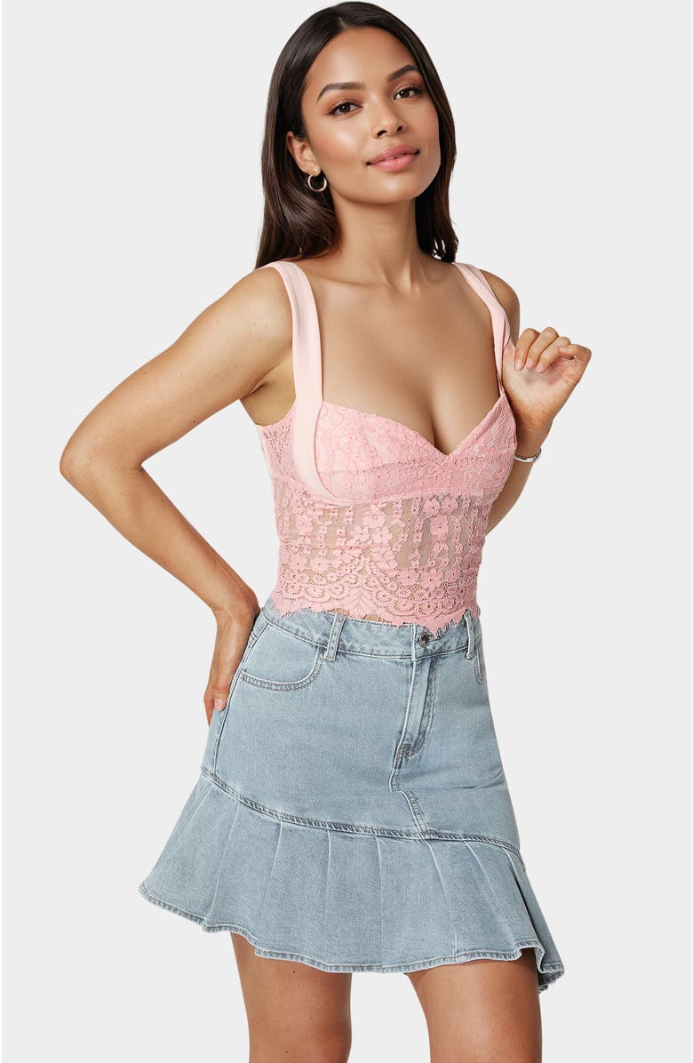 bebe Lace Sweetheart Top, Alternate, color, Peony