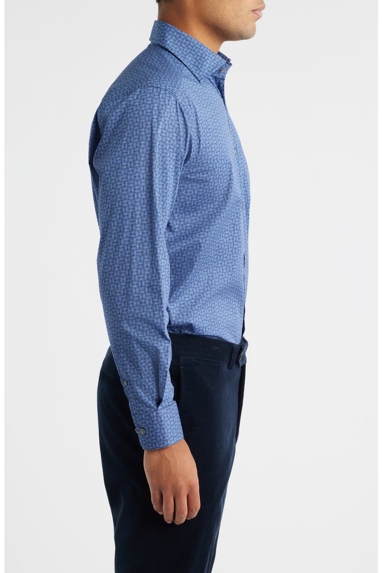 Geo Print Stretch Cotton Button-Up Shirt, Alternate, color, NAVY