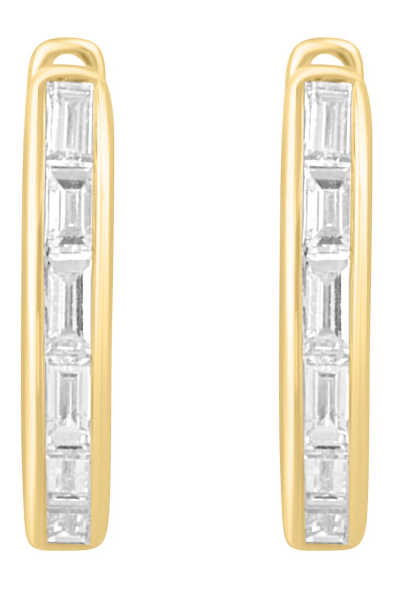 14K Yellow Gold Plated Baguette Diamond Huggie Hoop Earrings, Alternate, color, GOLD