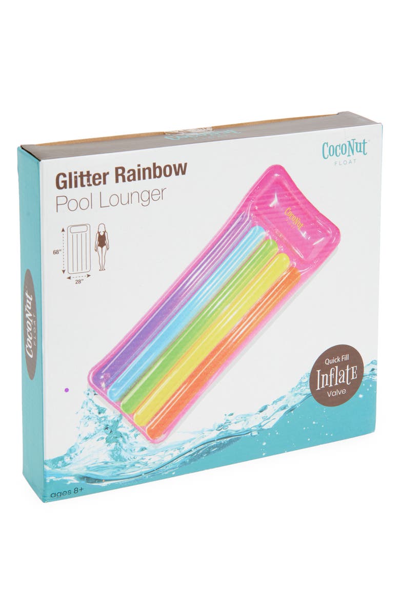 Coconut Outdoor Glitter Rainbow Pool Lounger Float, Main, color, Multi