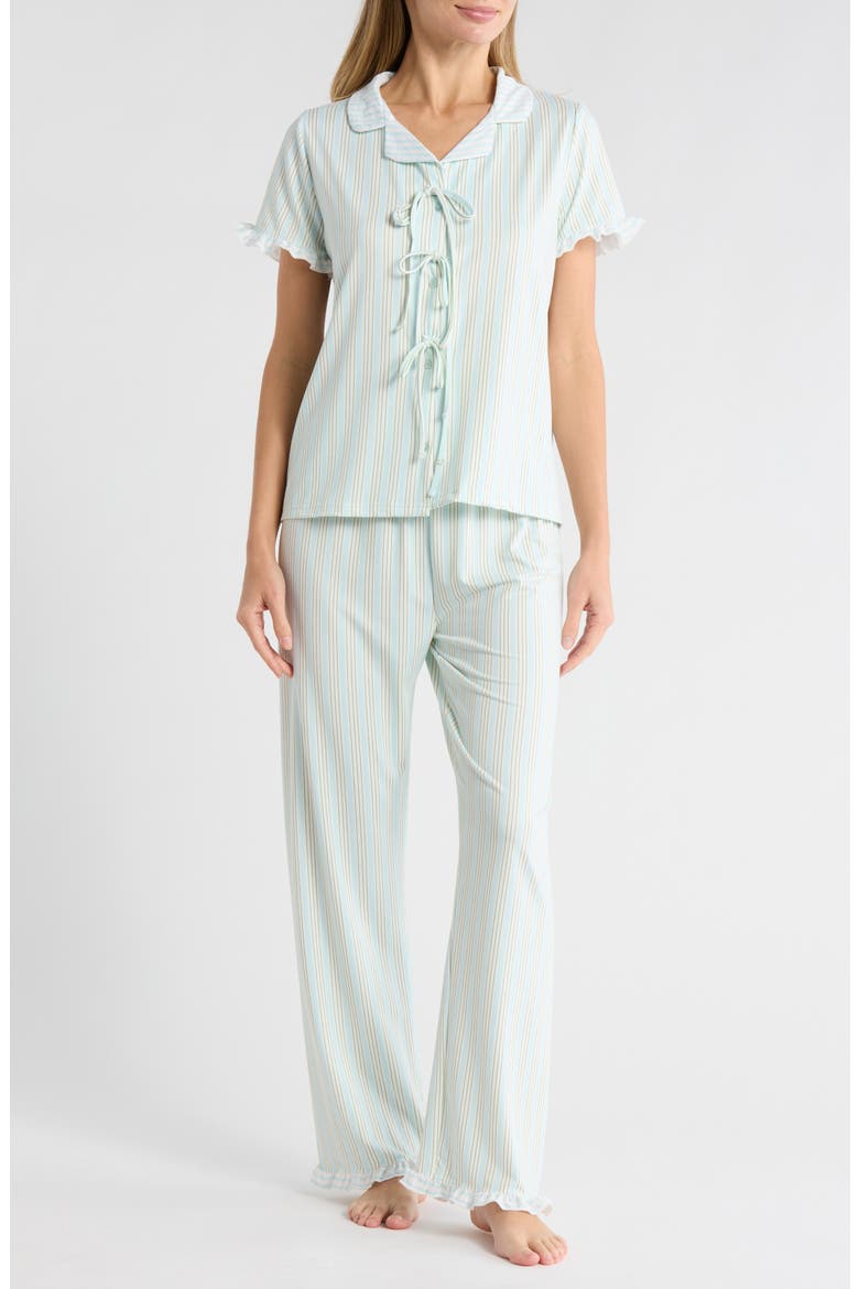 Tie Front Pajamas, Main, color, SALTWATER/FOREST GREEN