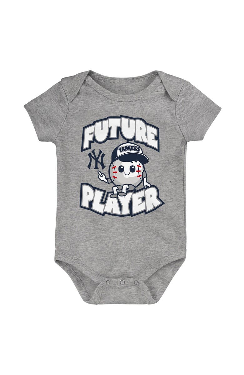 Outerstuff Infant Heather Gray/Navy/White New York Yankees Minor League Player Three-Pack Bodysuit Set, Alternate, color, 