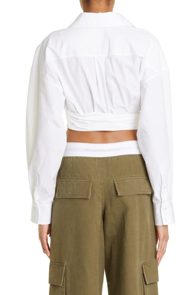 Placket Detail Crop Button-Up Shirt, Alternate, color, BRIGHT WHITE