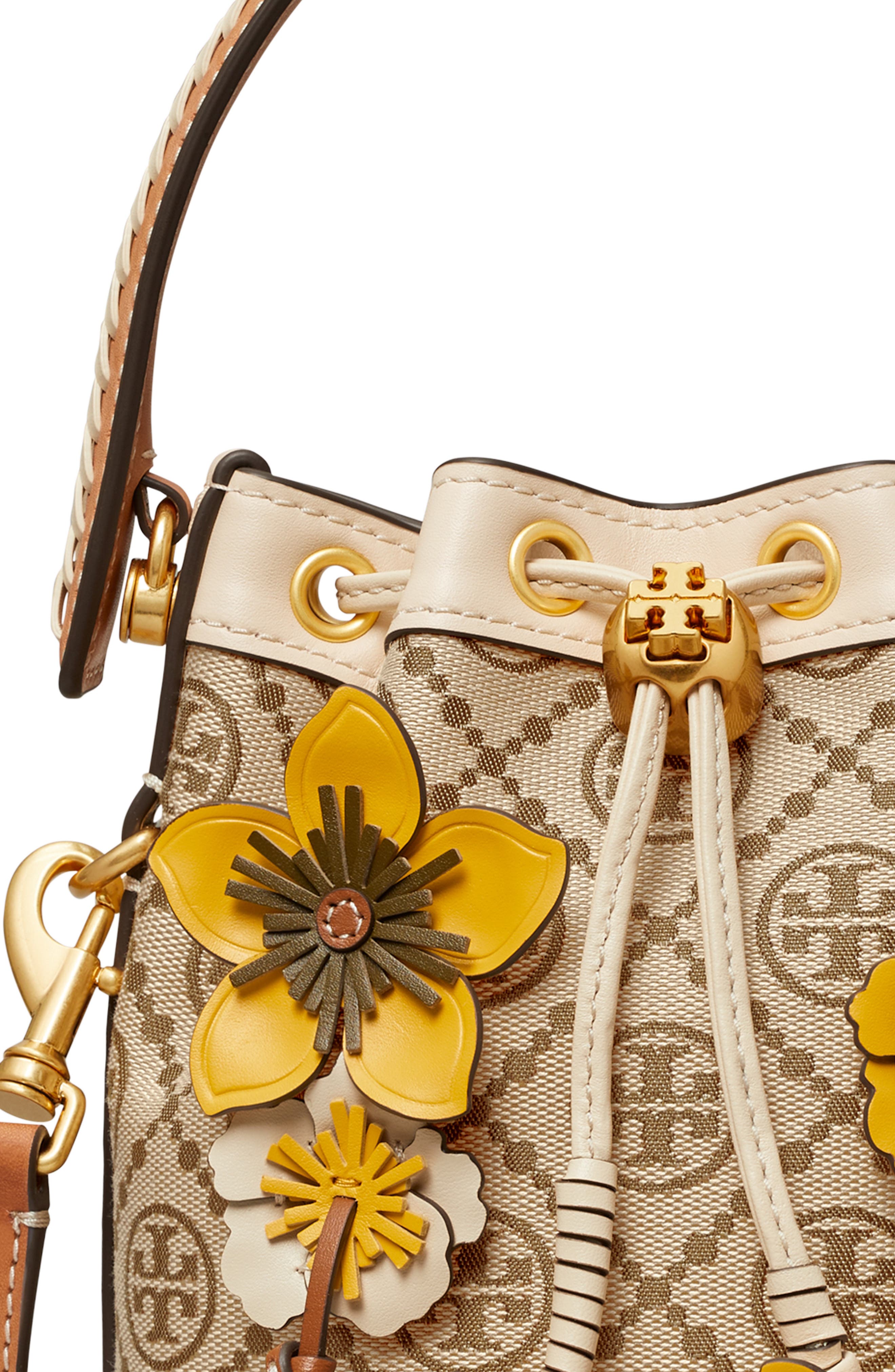 Tory Burch Mini T Monogram Floral Bucket Bag, Alternate, color, 