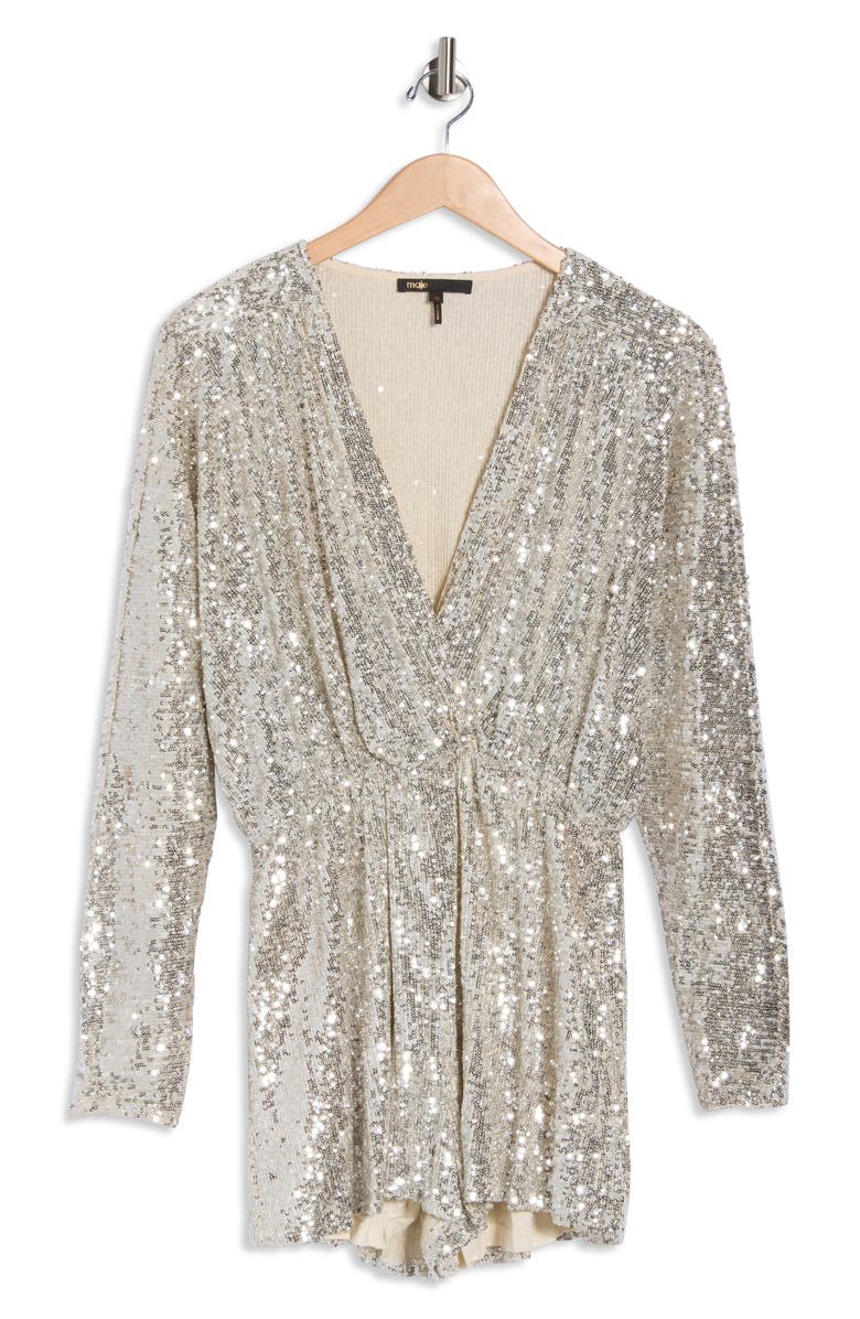 maje Ilette Sequin Romper, Alternate, color, Argent