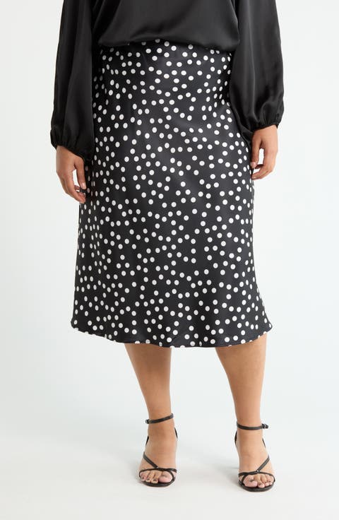 Polka Dot Print Maxi Skirt (Plus)