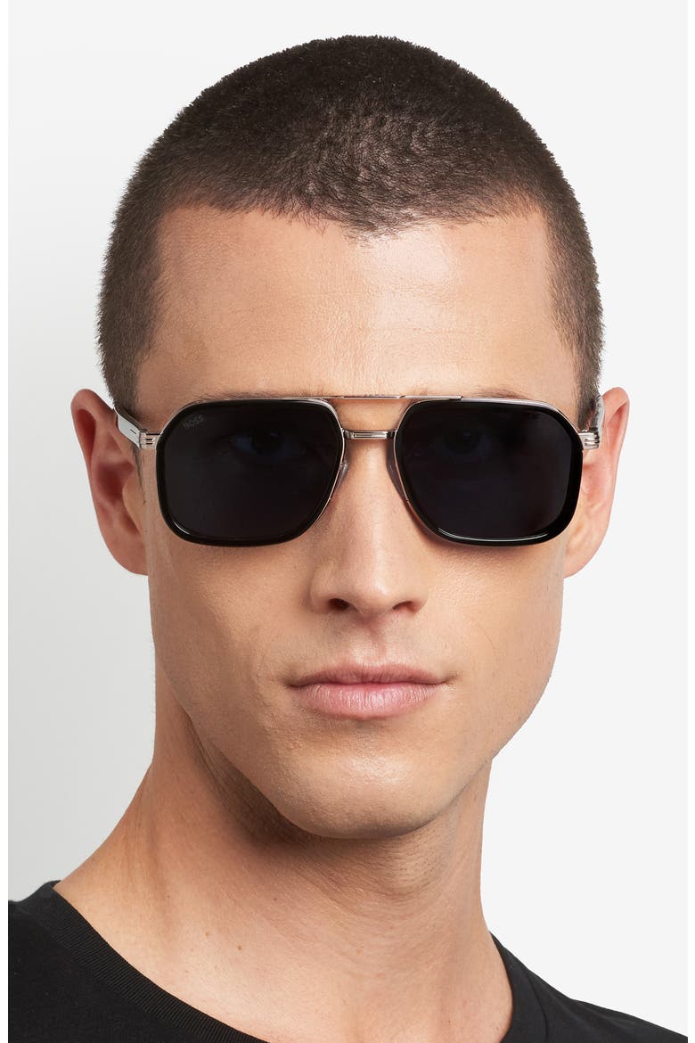 55mm Rectangular Sunglasses, Alternate, color, BLACK RUTHENIUM/ BLUE