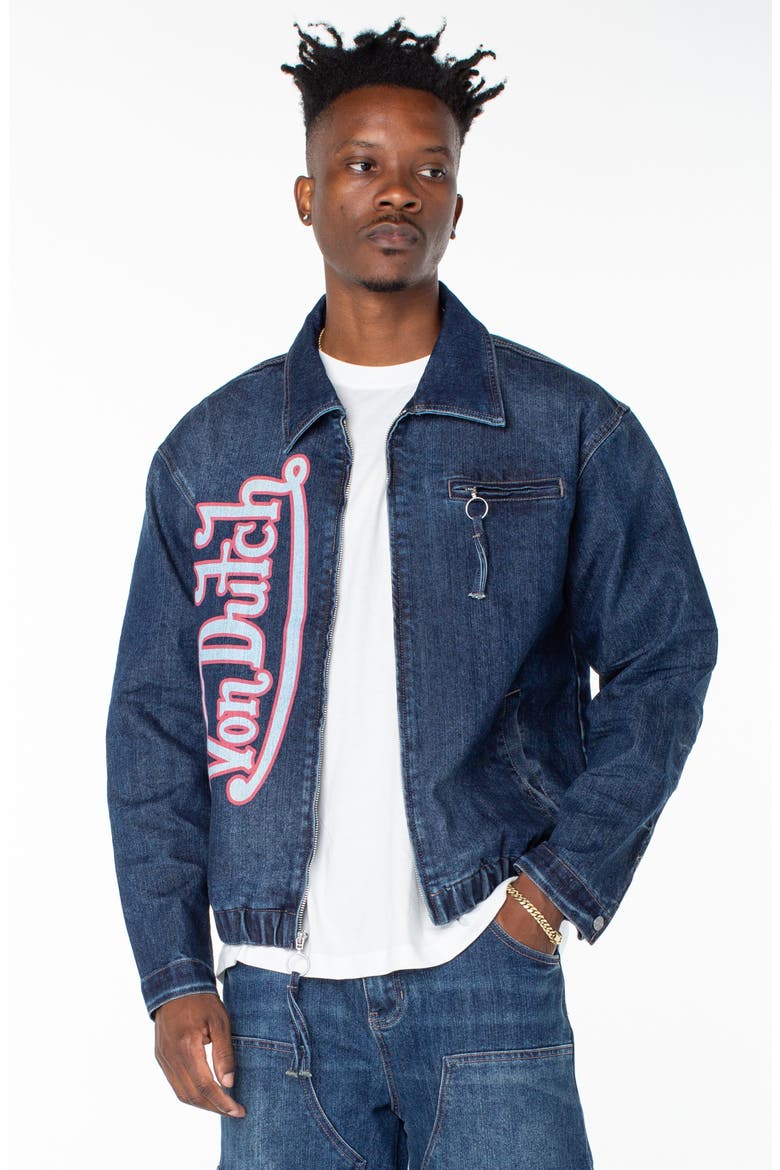 Pagans Collared Bomber Denim Jacket, Main, color, AZURE FROST