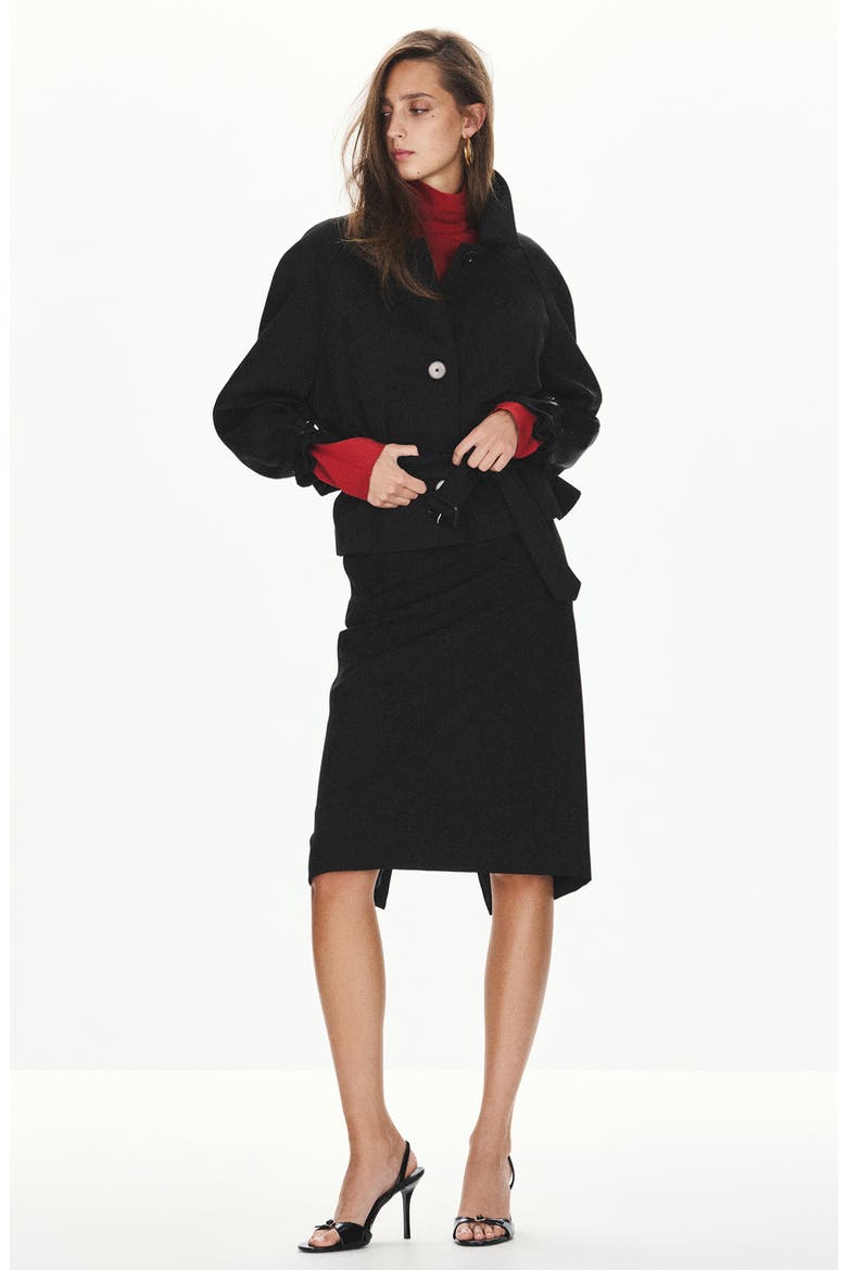 Shirt Collar Belted Jacket, Alternate, color, BLACK