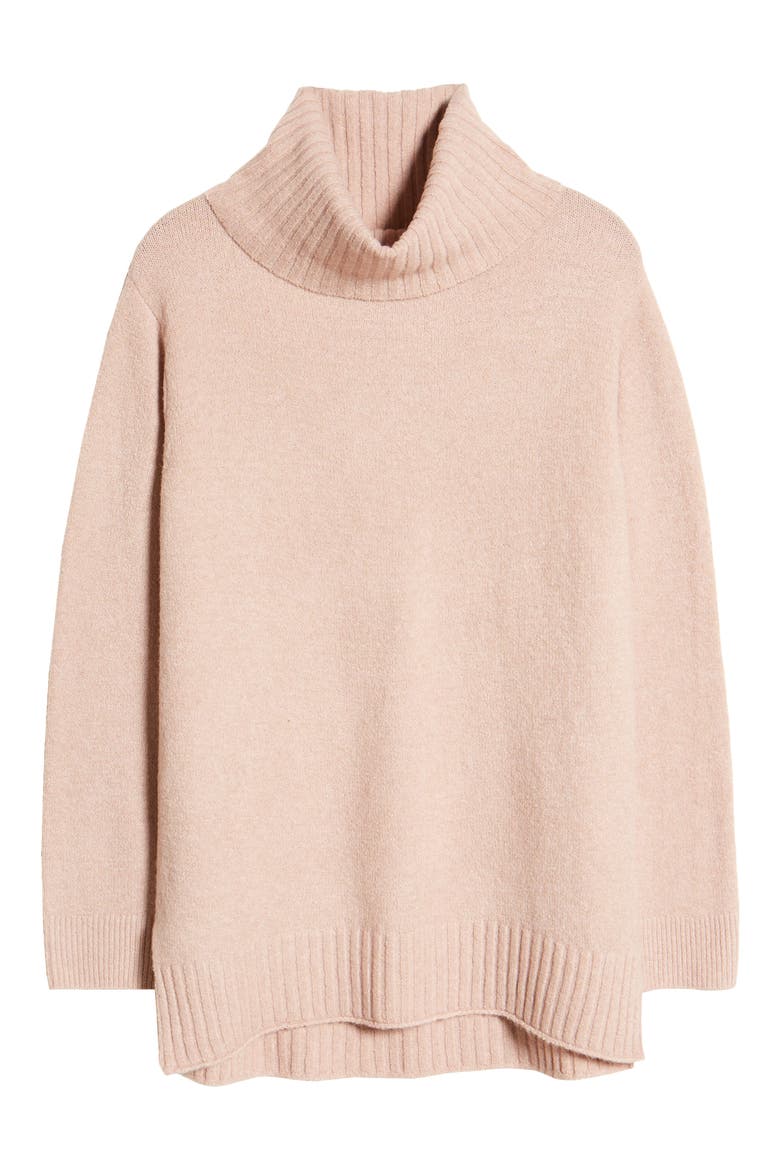 Longline Turtleneck Sweater, Alternate, color, PINK ADOBE