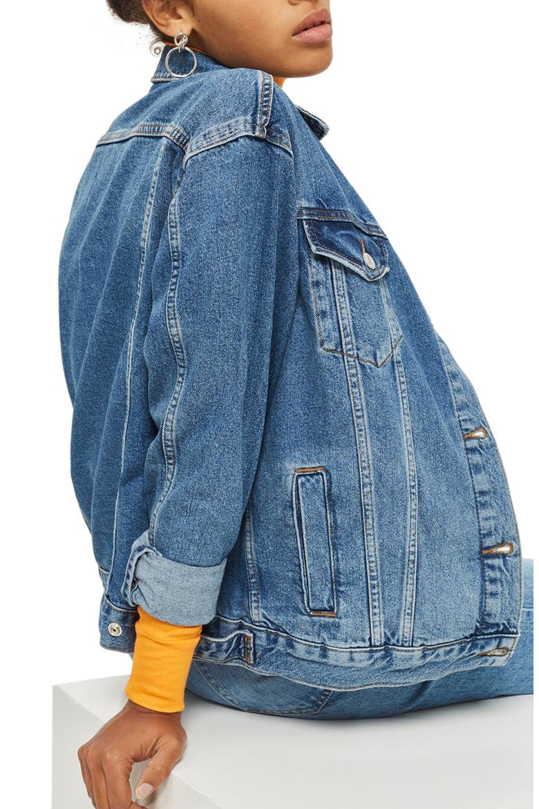 Oversize Denim Jacket, Alternate, color, MID STONE
