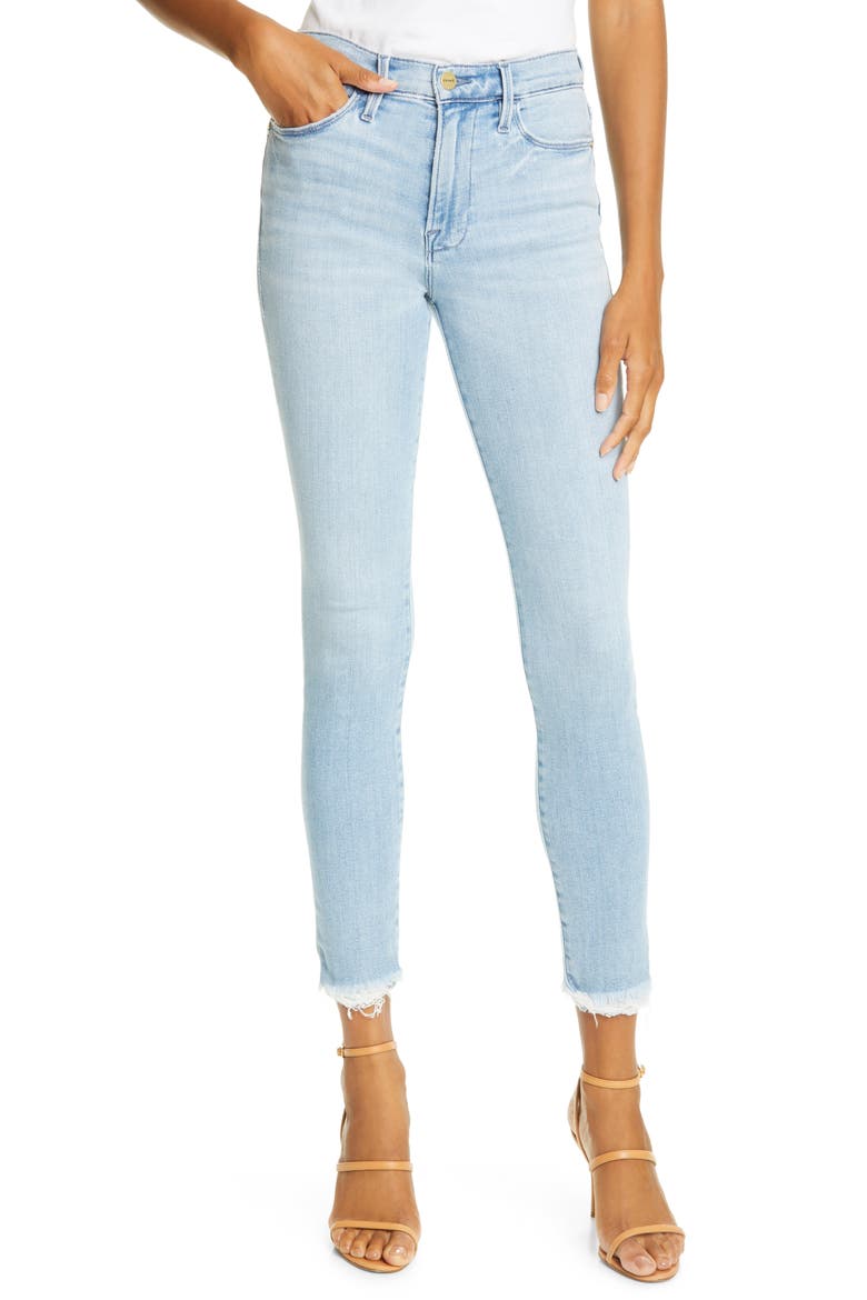 Le Skinny High Waist Raw Hem Ankle Jeans, Main, color, CARNATION