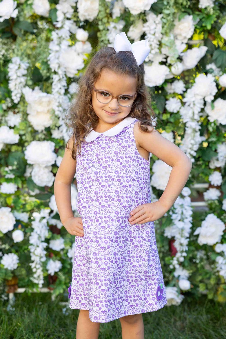 Printed Pique Dress with Flowers, Alternate, color, Lavender/White