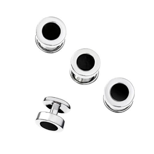 Jan Leslie Round Gemstone Inlay Sterling Cufflinks & Studs In Black