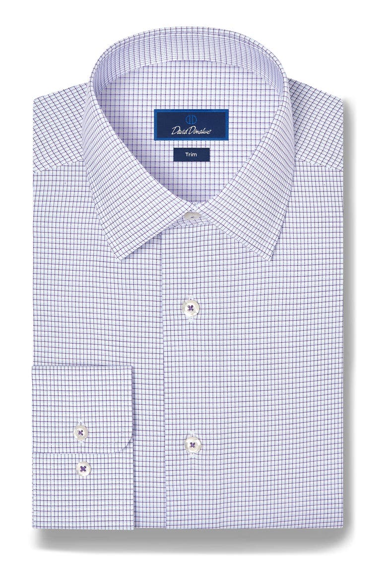 Trim Fit Micro Check Stretch Twill Shirt, Main, color, PURPLE/ SKY