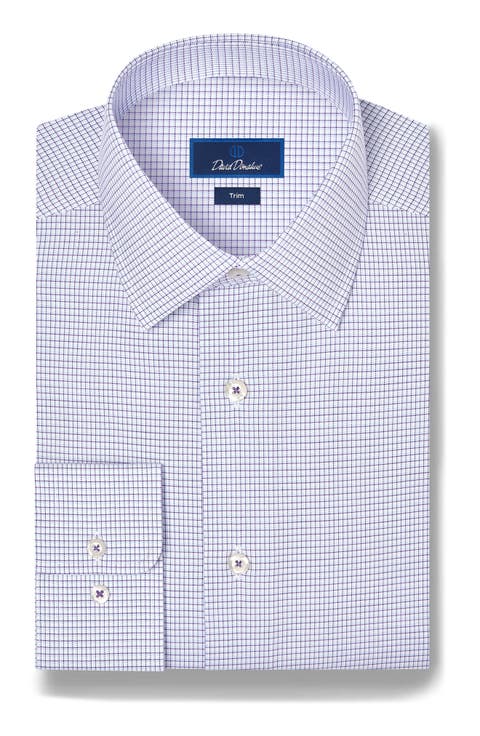 Trim Fit Micro Check Stretch Twill Shirt