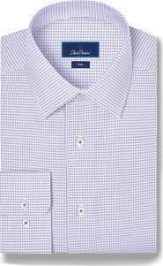 David Donahue Trim Fit Micro Check Stretch Twill Shirt