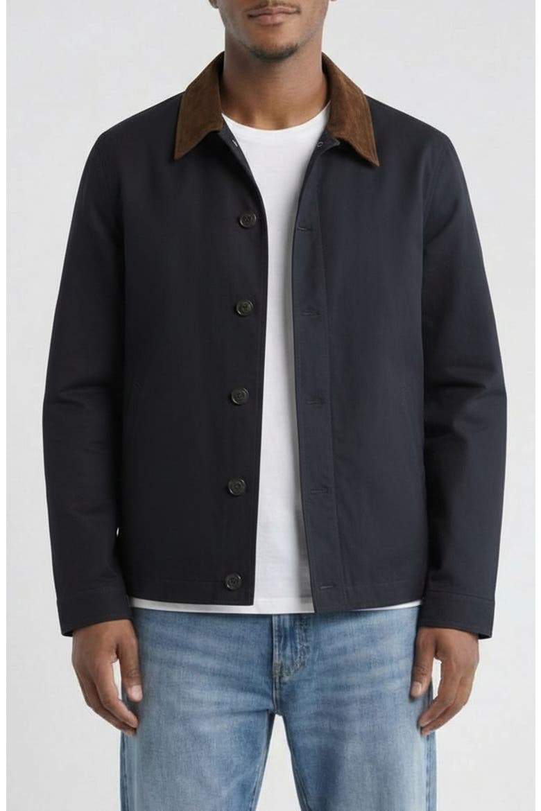 Faux Suede Collar Cotton Canvas Jacket, Main, color, NAVY