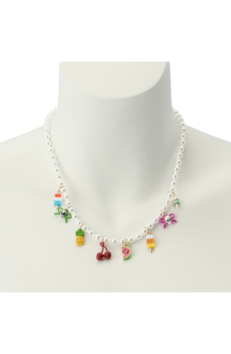 Betsey Johnson Summerween Charm Frontal Necklace, Alternate, color, Pearl