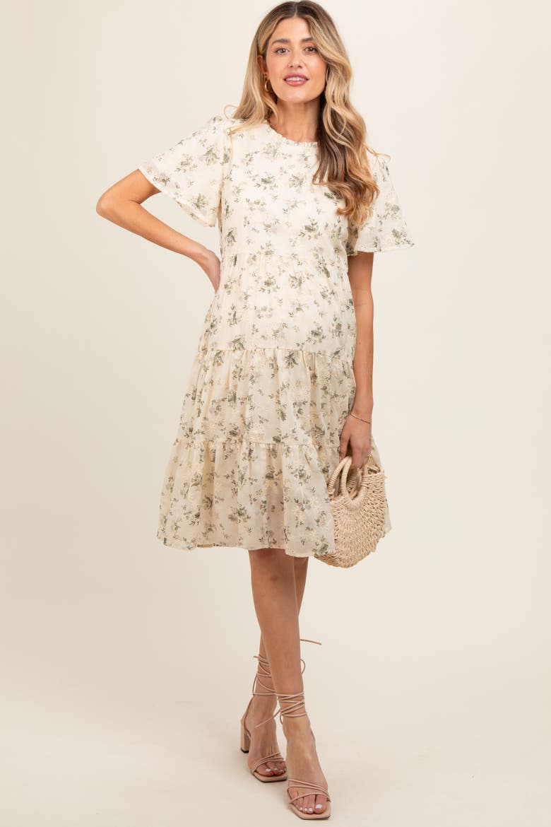 Floral Print Eyelet Lace Dress, Alternate, color, Cream