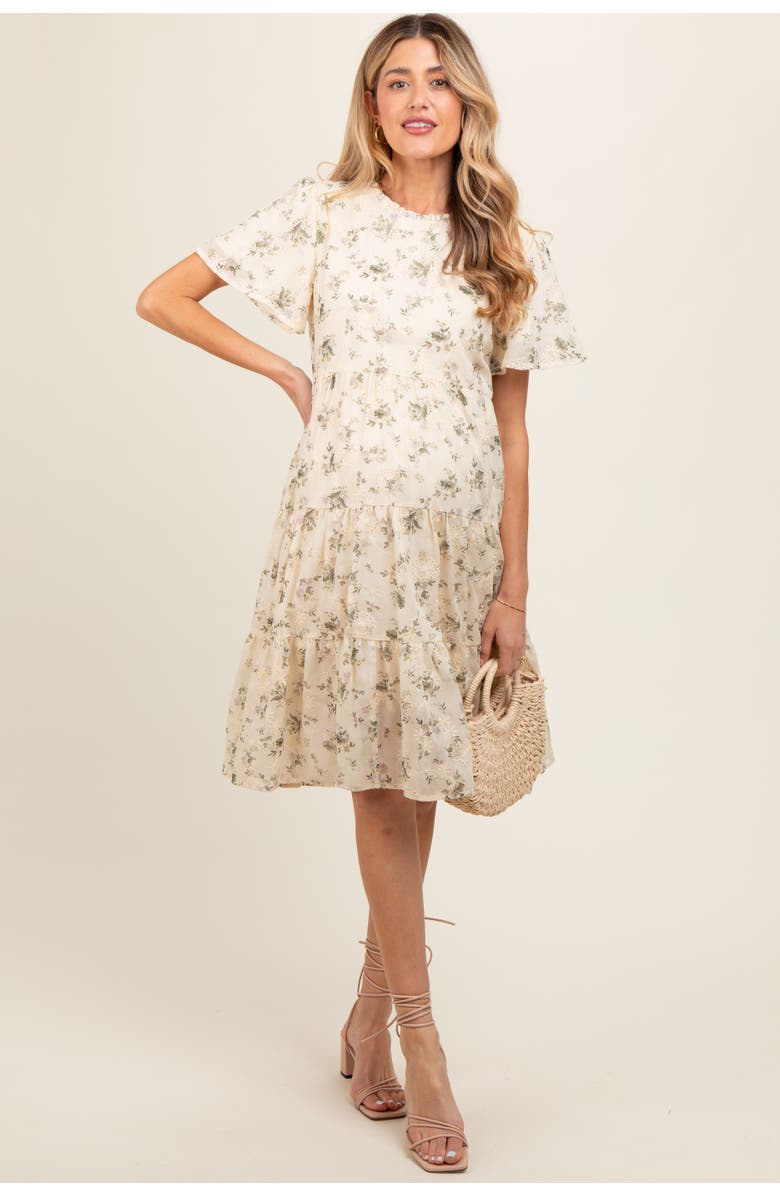 PinkBlush Floral Print Eyelet Lace Dress, Alternate, color, Cream