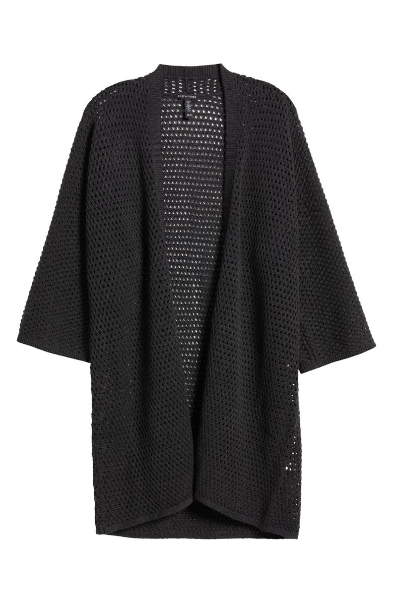 Eileen Fisher Open Stitch Longline Wool Cardigan, Alternate, color, Charcoal