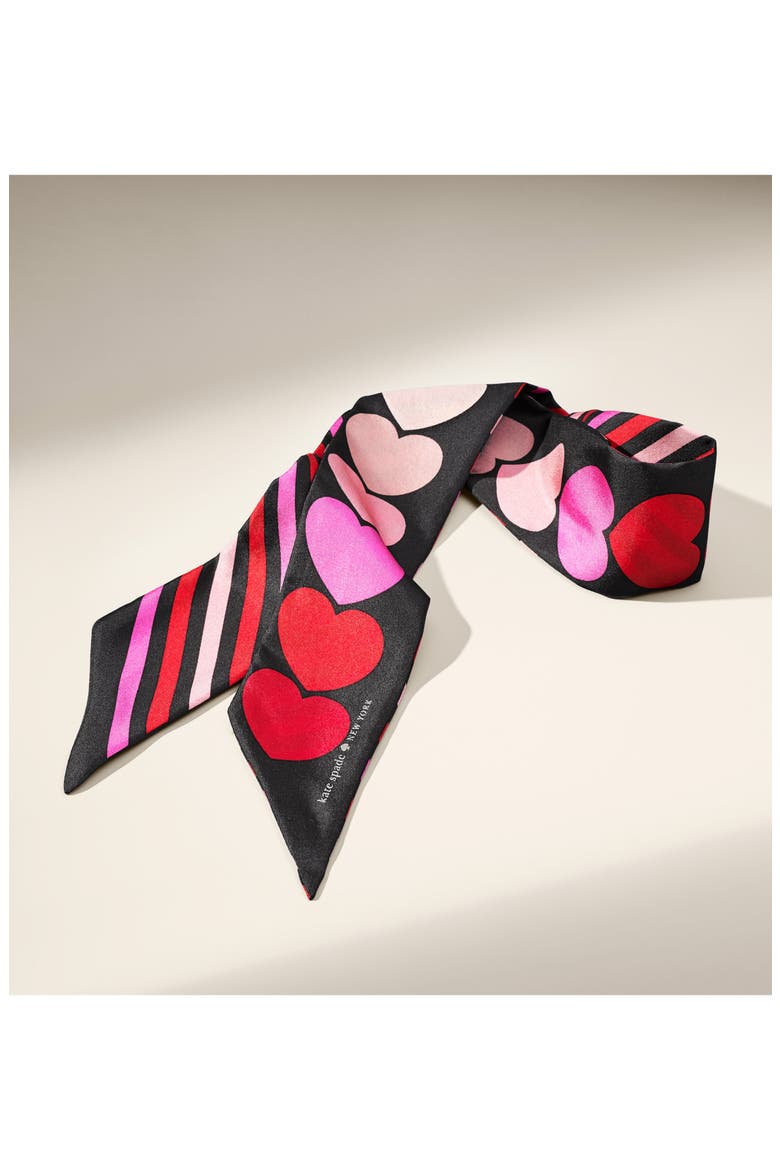 heart stripe silk skinny scarf, Alternate, color, BLACK