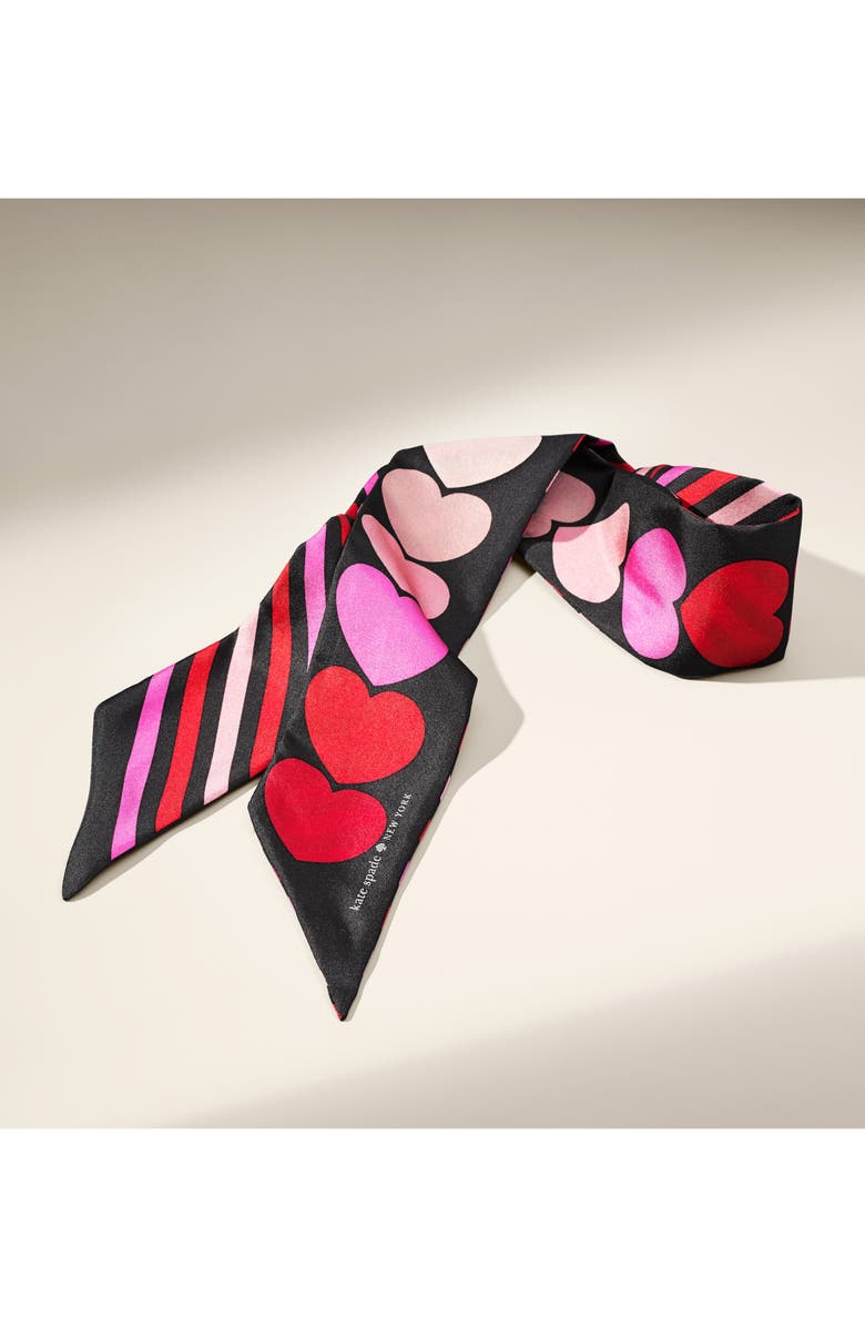 Kate Spade New York heart stripe silk skinny scarf, Alternate, color,