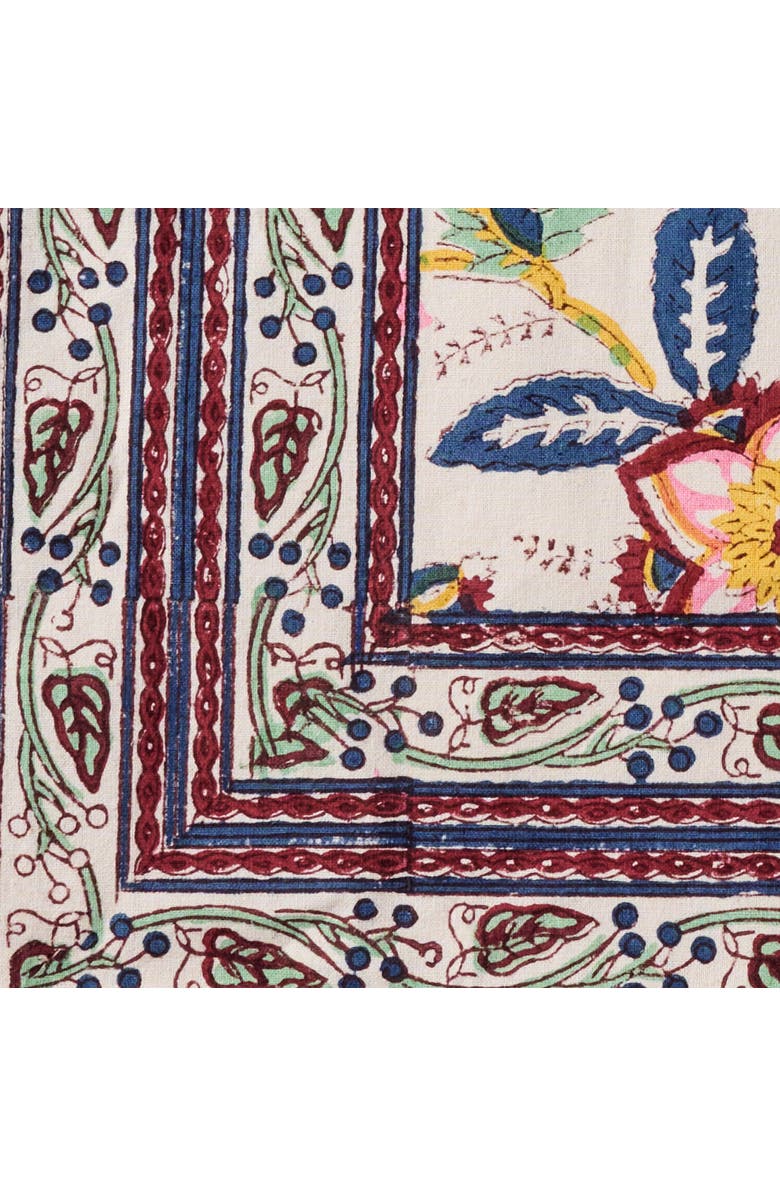 Ten Thousand Villages Zaina Floral Blockprint Tablecloth, Alternate, color, Beige