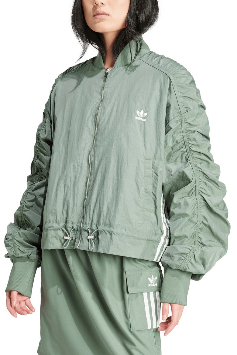 Oversize Ruched Sleeve Bomber Jacket, Main, color, TRAGRN