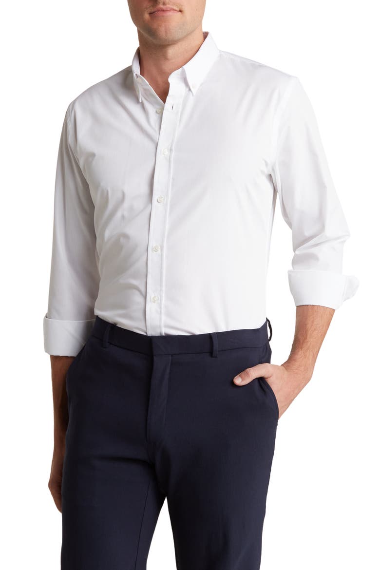 Trim Fit Button-Down Dress Shirt, Main, color, WHITE