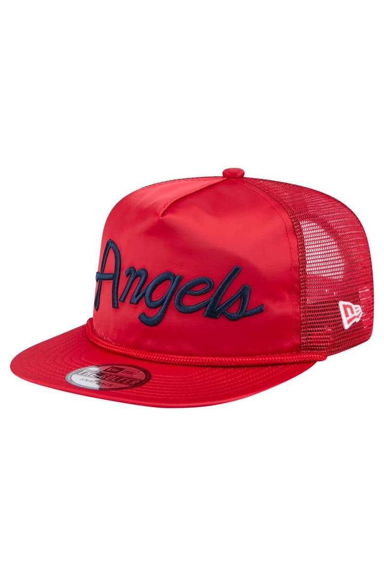 Men's New Era Red Los Angeles Angels Retro Satin Script Golfer Adjustable Hat, Main, color, Red