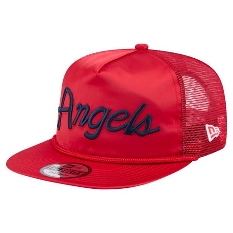 Men's New Era Red Los Angeles Angels Retro Satin Script Golfer Adjustable Hat