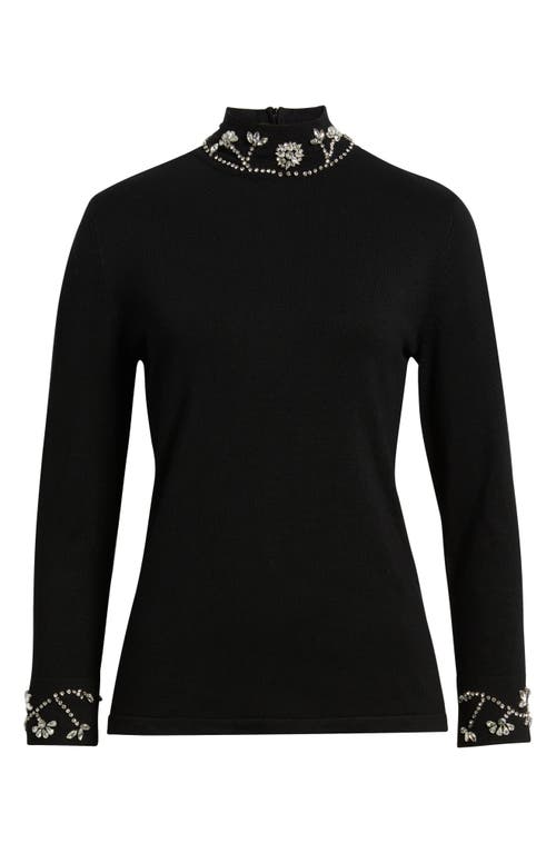 Anne Klein Embellished Mock Neck Sweater In Black