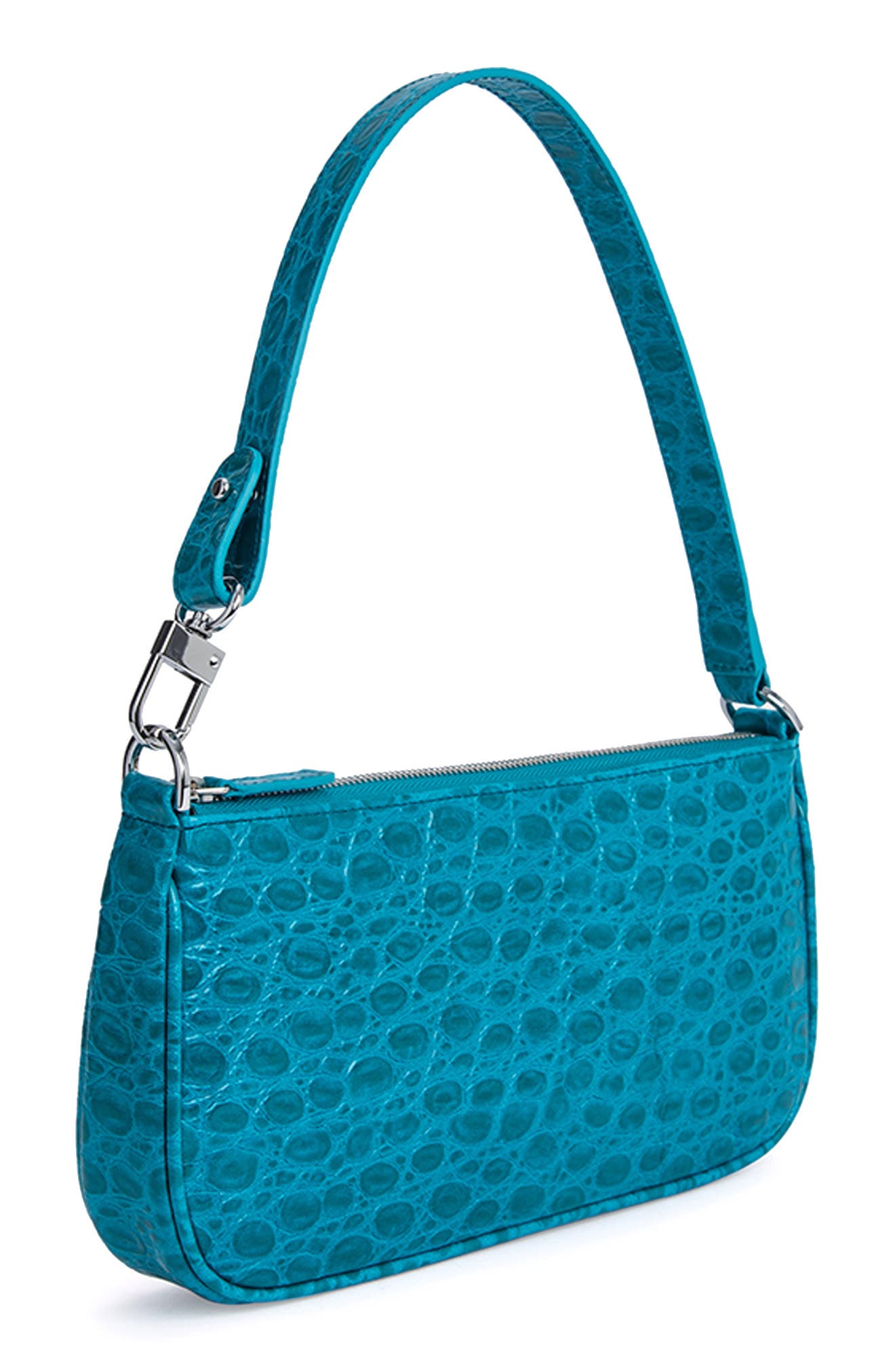 By Far Rachel Croc Embossed Leather Shoulder Bag, Alternate, color, 