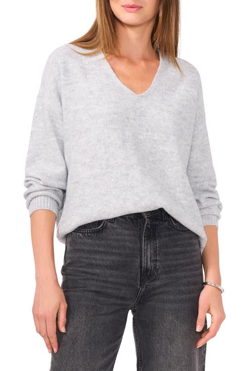Sequin Detail V-Neck Sweater (Regular & Petite)