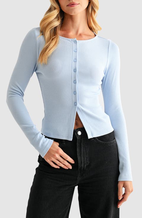 Long Sleeve Button Front Crop Top