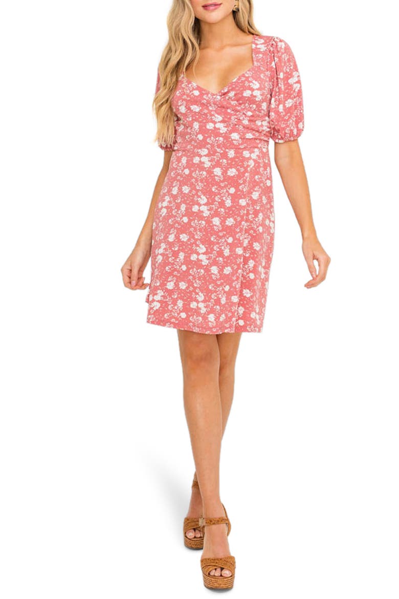 Surplice Minidress, Main, color, BLUSH WHITE FLORAL