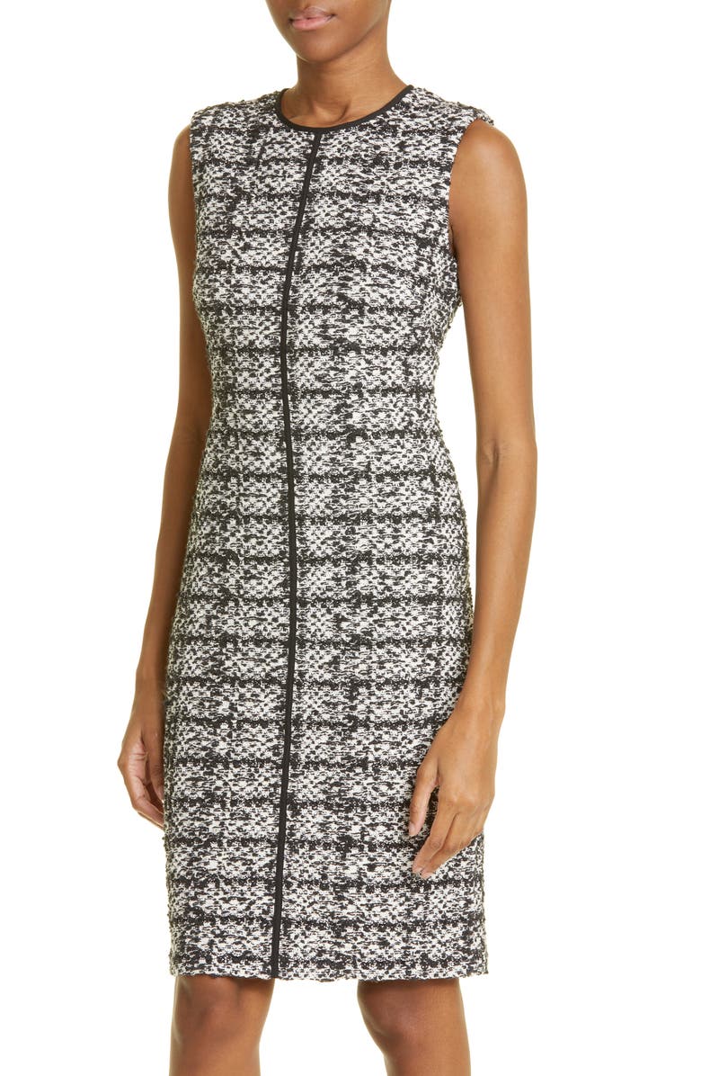 ST. JOHN Jared Bouclé Tweed Sheath Dress, Alternate, color, Ecru/ Black