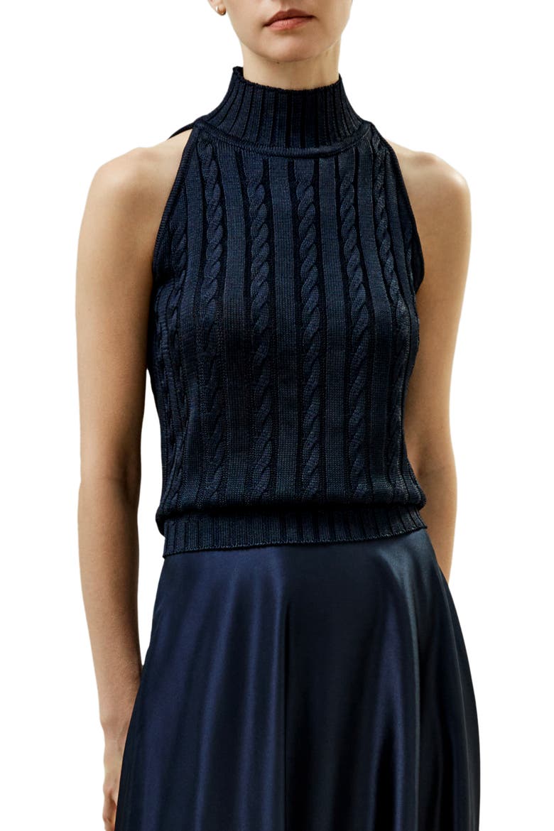Women's Wild Silk Sleeveless Sweater, Main, color, Navy blue