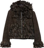 Sacai Fringe Wool Blend Tweed Hooded Jacket