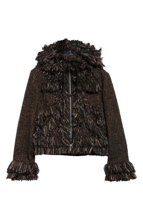 Sacai Fringe Wool Blend Tweed Hooded Jacket in Brown at Nordstrom, Size 2