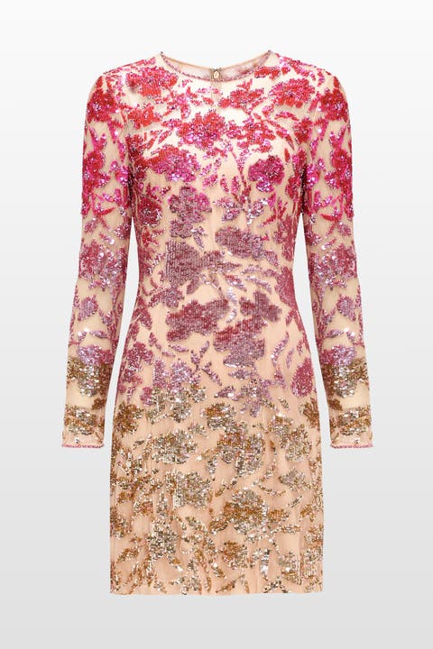 Jazz Sequin-Embellished Floral-Pattern Mini Dress