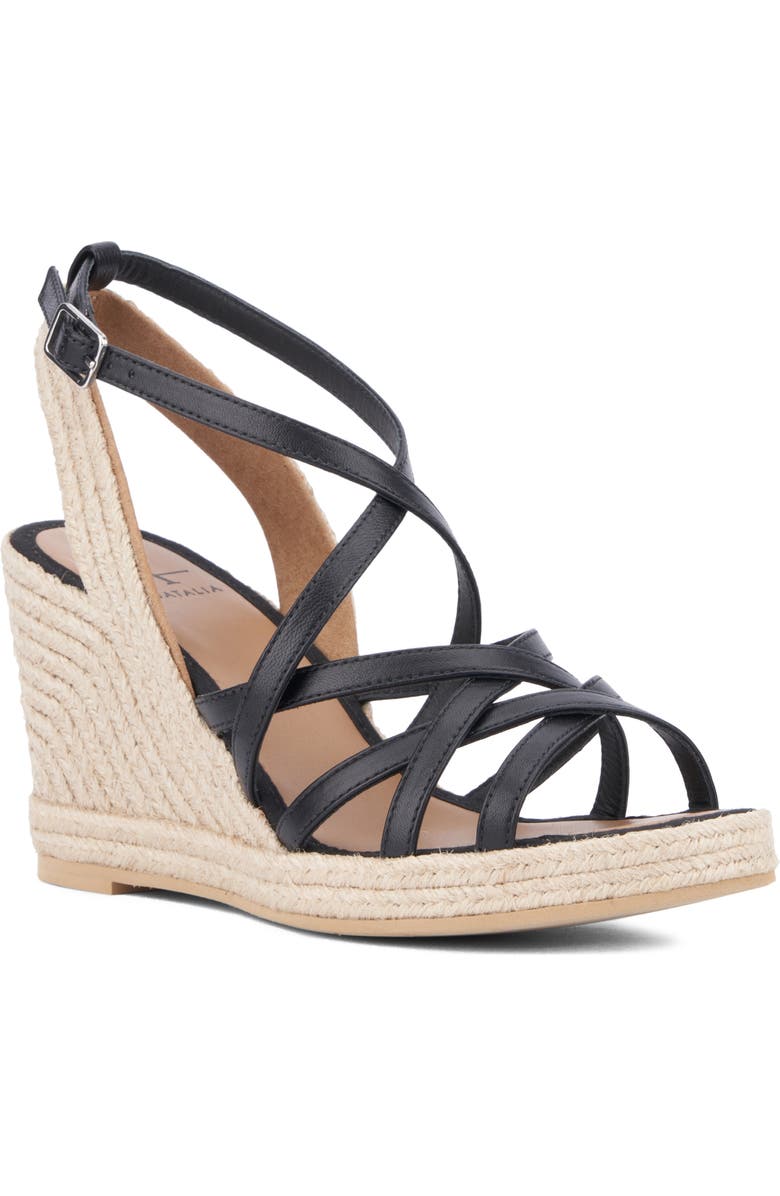 Aquatalia Jenni Water Repellent Ankle Strap Espadrille Platform Wedge Sandal, Main, color, Black